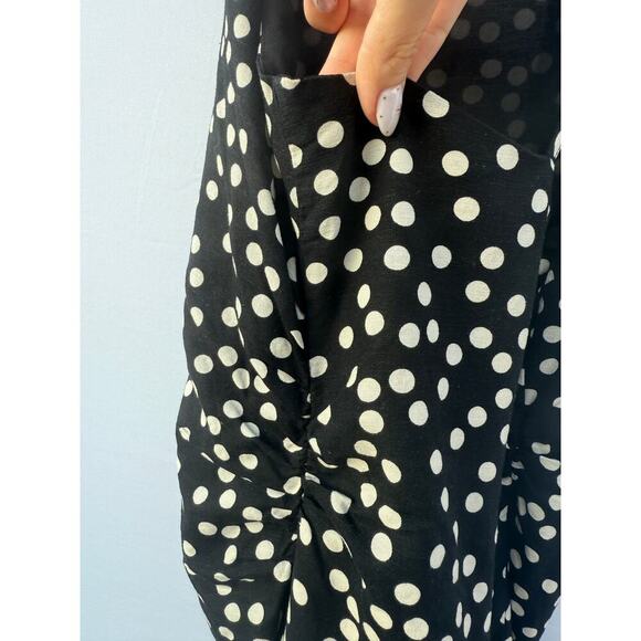 H&M Black and White Draped Polka Dot Square Neck Mini Casual Fitted Dress - Picture 7 of 9
